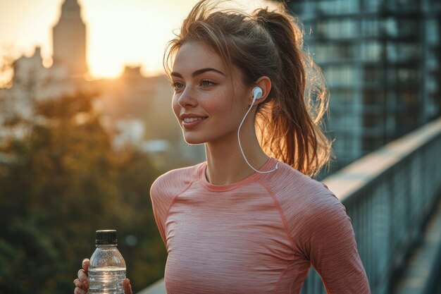 Photo fitness woman running in the city