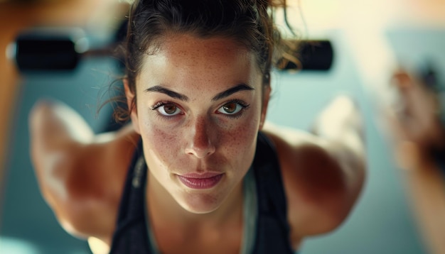 Photo fitness woman showing determination and calmness in outdoor workout strength and resilience aig58