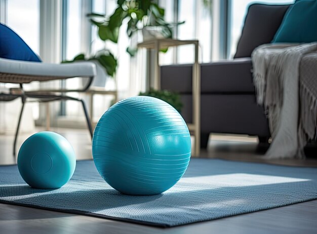 Fitness workout equipment in living room Created with Generative AI technology