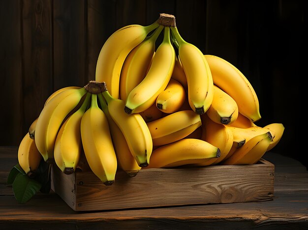 five bunch of bananas are placed next to each other on a wooden surface