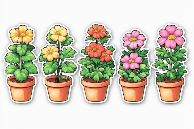 Five Colorful Flower Pots