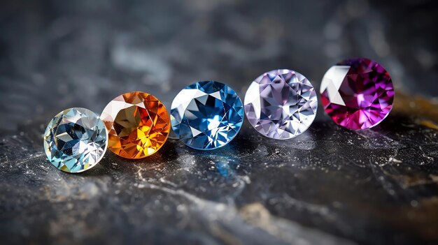 Photo five colorful gemstones on a dark background