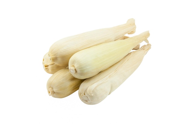 Five corns on white background