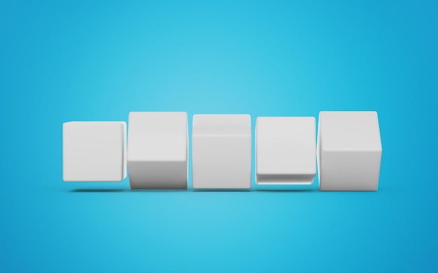 Five Empty White Cubes Isolated On Blue Background 3d illustration