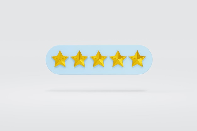 Five gold star rate review customer experience quality service excellent feedback concept on best rating satisfaction background ranking icon symbol Giving Five Star Feedback 3D rendering