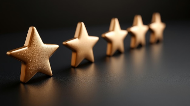 Photo five golden stars arranged in a horizontal line symbolizing excellence and high ratings for product