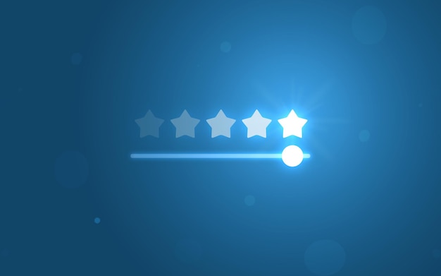 Five star rating review slider bar button background of best ranking service quality satisfaction or 5 score customer feedback rate symbol and success evaluation user experience on excellent stars