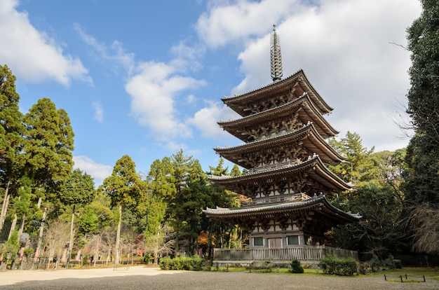 Five story Buddhist pagoda at Daigoji temple in Kyoto, Japan