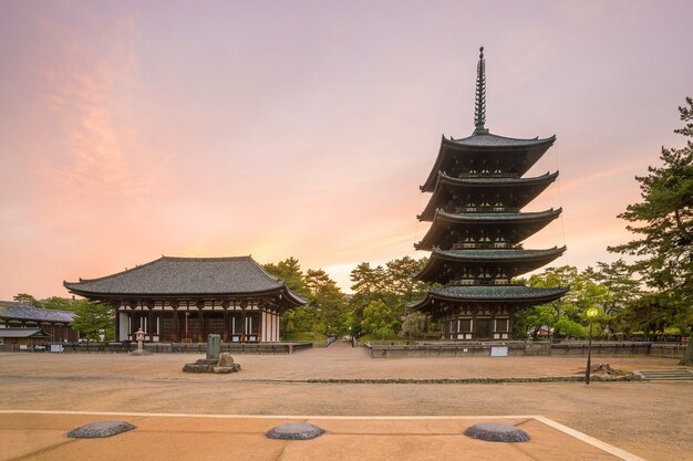 Five story pagoda Kofukuji temple at Nara , Japan at twilight