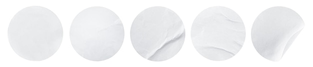 Five white stickers on white isolated background