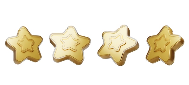 Five Yellow Stars glossy isolated on white background For mobile applications customer rating feedback 3D illustration