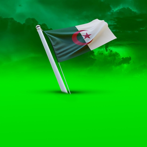 A Flag of algeria on a Green cloud backround useing for social media