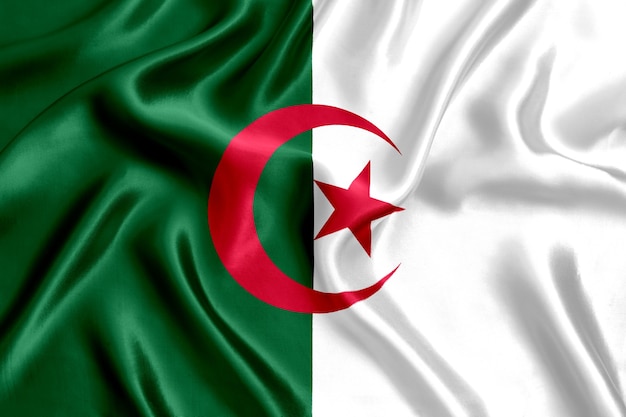 Flag of Algeria silk close-up