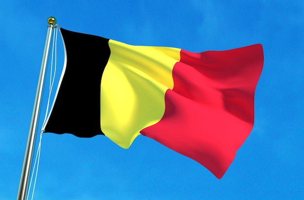 Flag of Belgium on the blue sky background