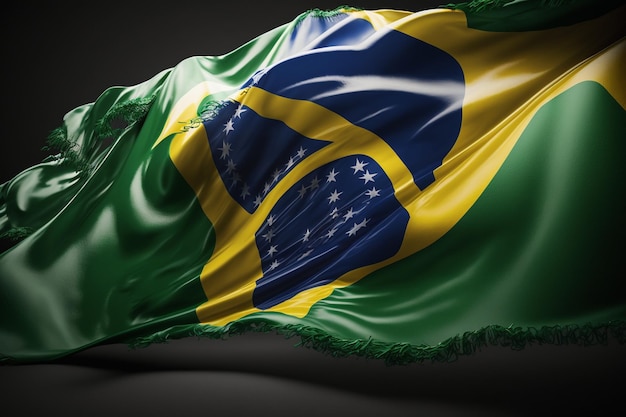 A flag of brazil is flying in the wind.