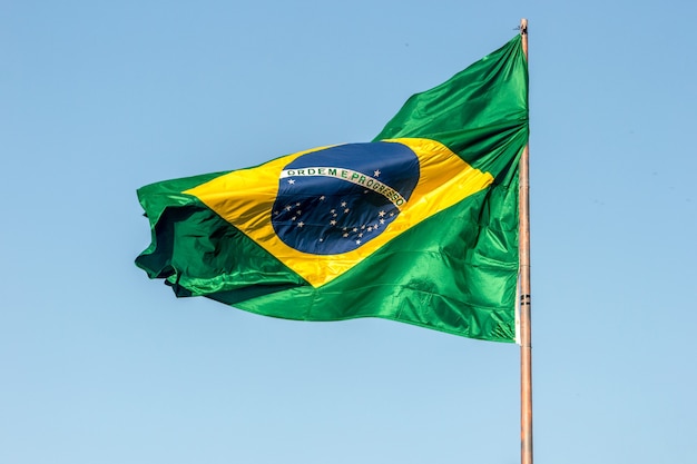 Flag of Brazil outdoors in Rio de Janeiro, Brazil.