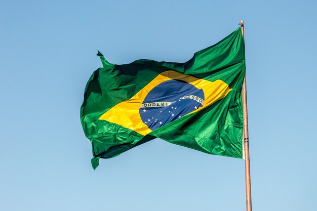 Flag of Brazil outdoors in Rio de Janeiro, Brazil.