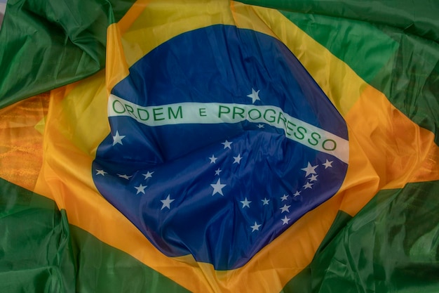 Flag of Brazil in a wave like wind and filling the frame