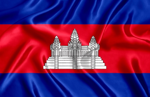 Flag of Cambodia silk close-up background