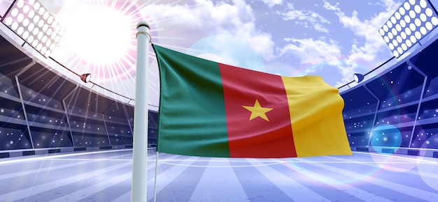 Flag of cameroon 3d Flag on a football ground