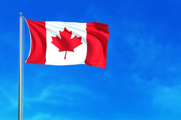 Flag of Canada on the blue sky background 3d rendering