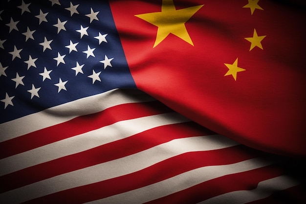 Flag of China and Flag of the United States USA Symbol of China and the United States conflicts and.