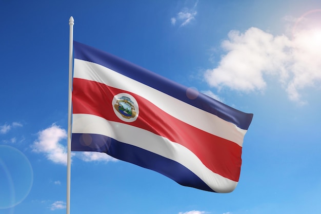 Flag of Costa Rica on blue sky 3d illustration