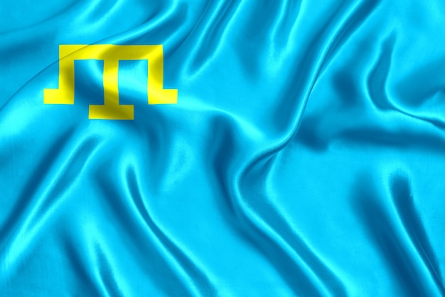 Flag of the Crimean Tatars silk close-up background