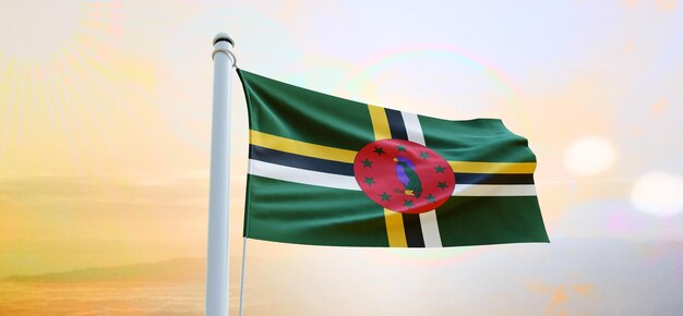 Flag of dominica 3d flag waving banner and background