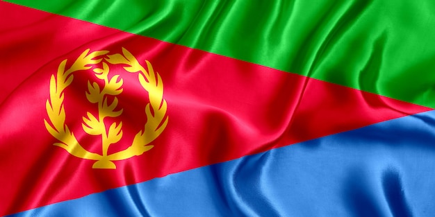 Flag of Eritrea silk close-up background