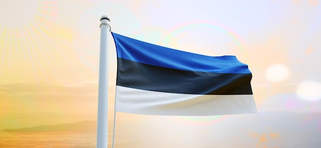 Flag of estonia 3d flag waving banner and background