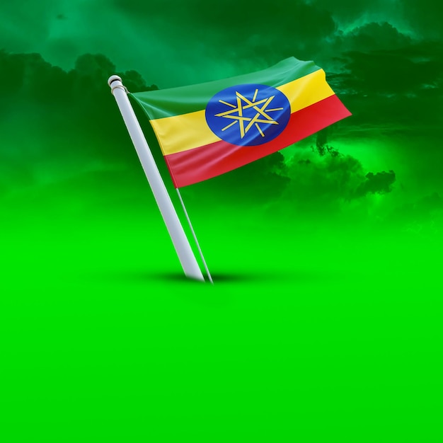 A Flag of ethiopia on a Green cloud backround useing for social media