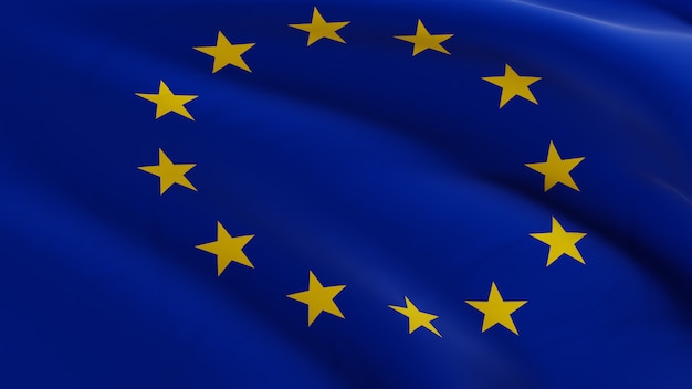 Flag of Europe waving in the wind, fabric micro texture in quality 3D render