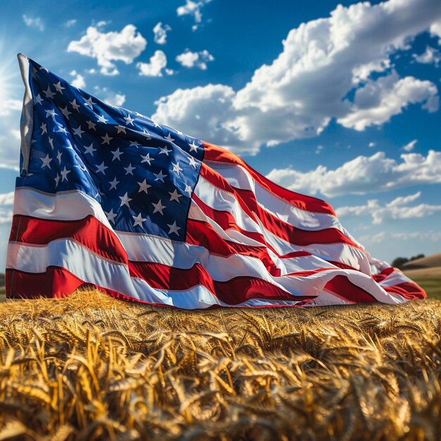 a flag in a field with a sky background