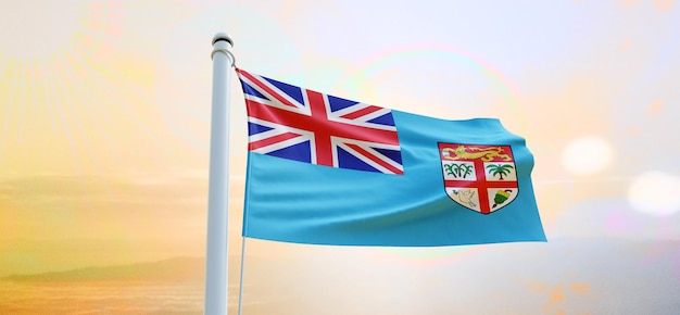 Flag of fiji 3d flag waving banner and background