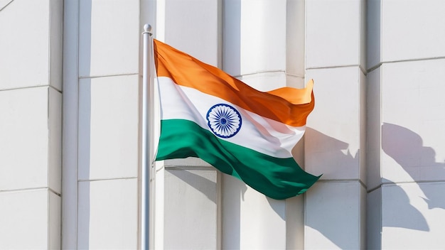 a flag flies outside of a building with the flag flying in the background