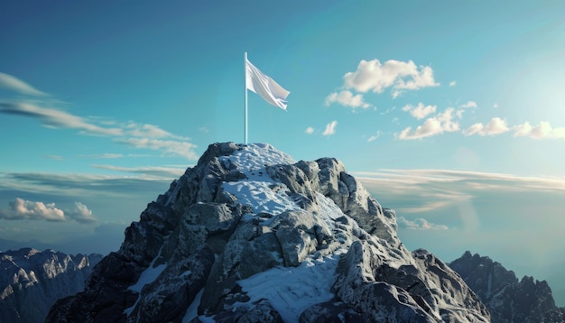 Photo flag fluttering proudly atop a mountain peak symbolizing business goals and ambition ideal for