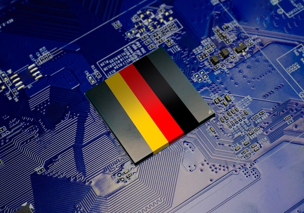 Flag of Germany on CPU operating chipset computer electronic circuit board