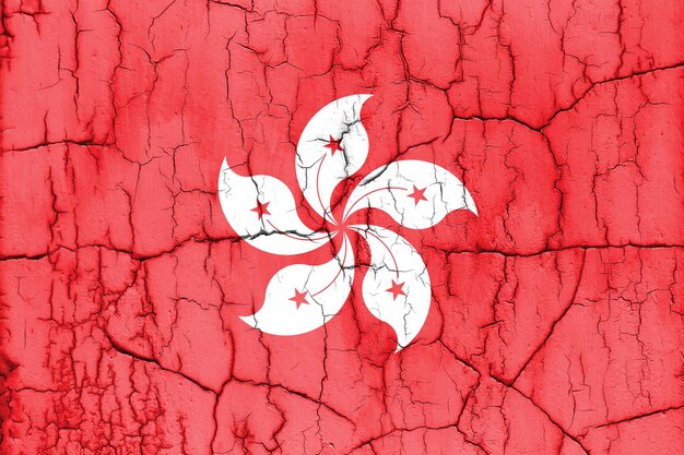 Flag of Hong Kong on cracked wall textured background