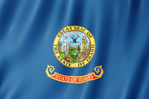 Flag of Idaho, US state. 3D illustration of the Idaho flag waving.