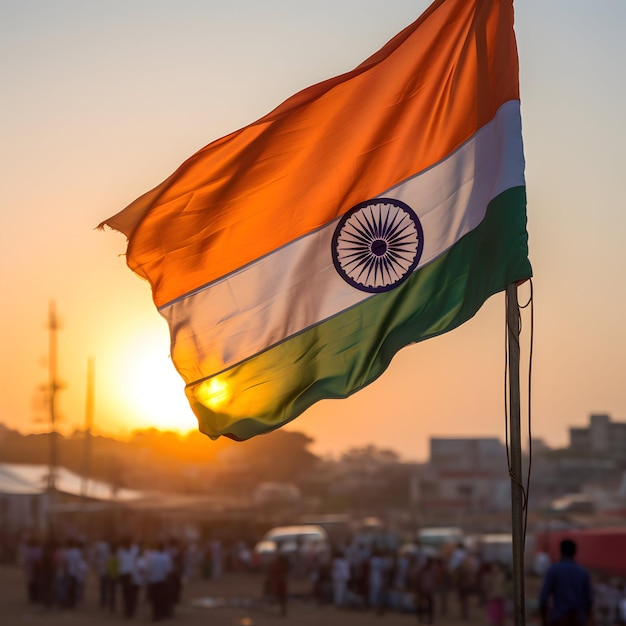 Flag of India under the open evening sky for Indian republic day post