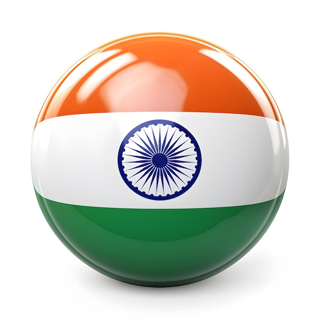 Flag of india on sphere isolated on white 3D illustration