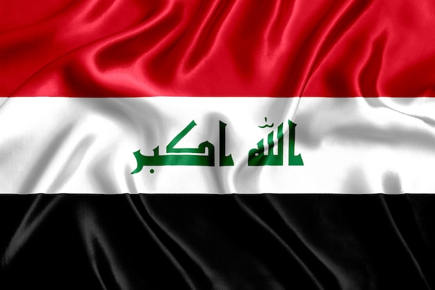 Flag of Iraq silk close-up background