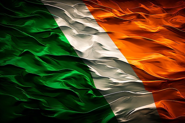 Flag of Ireland on sky background The flag flutters in the wind AI generated