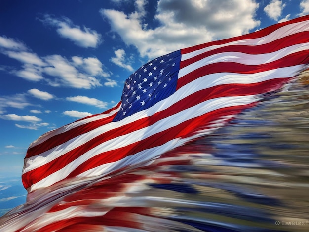 a flag is flying in the wind with clouds in the background