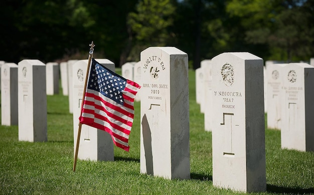 a flag is on the grave of the war