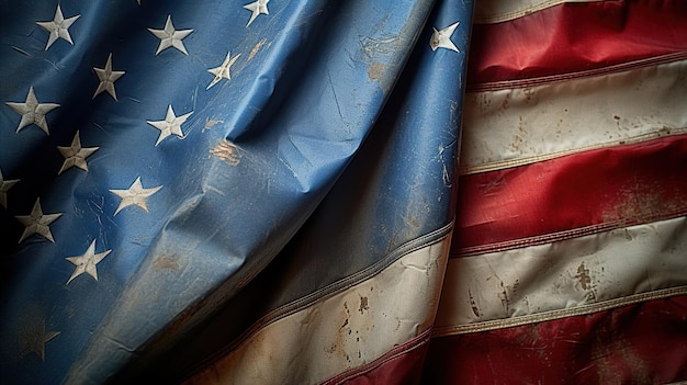 a flag is tied to a flag with a red white and blue flag