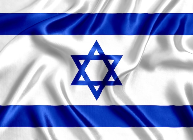 Flag of Israel silk close-up background