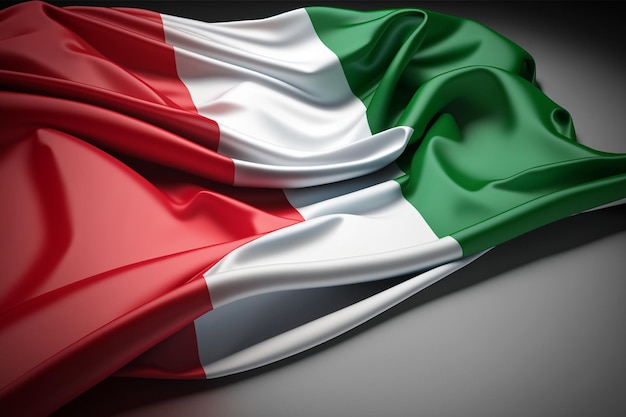 A flag of italy is draped over a grey background.