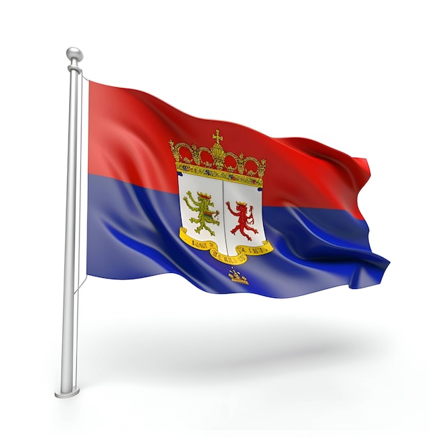 Flag of the Kingdom of Serbia on a white isolated background 3D rendering